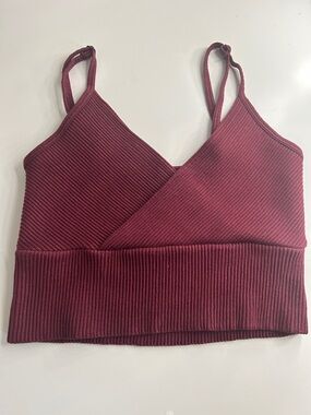 Aura Ribbed Bralette Wrap Crop Tank - Burgundy
